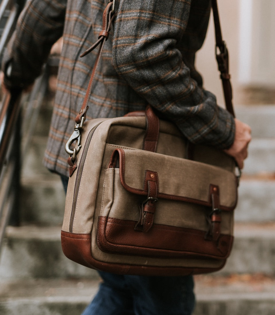 Dakota Waxed Canvas Duffle Bag/Backpack | Field Khaki w/ Chestnut Brown Leather