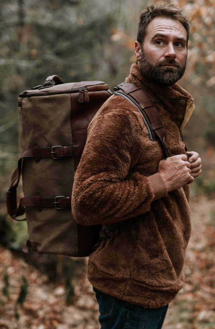 Dakota Waxed Canvas Military Sea Bag Backpack | Field Khaki w/ Chestnut Brown Leather