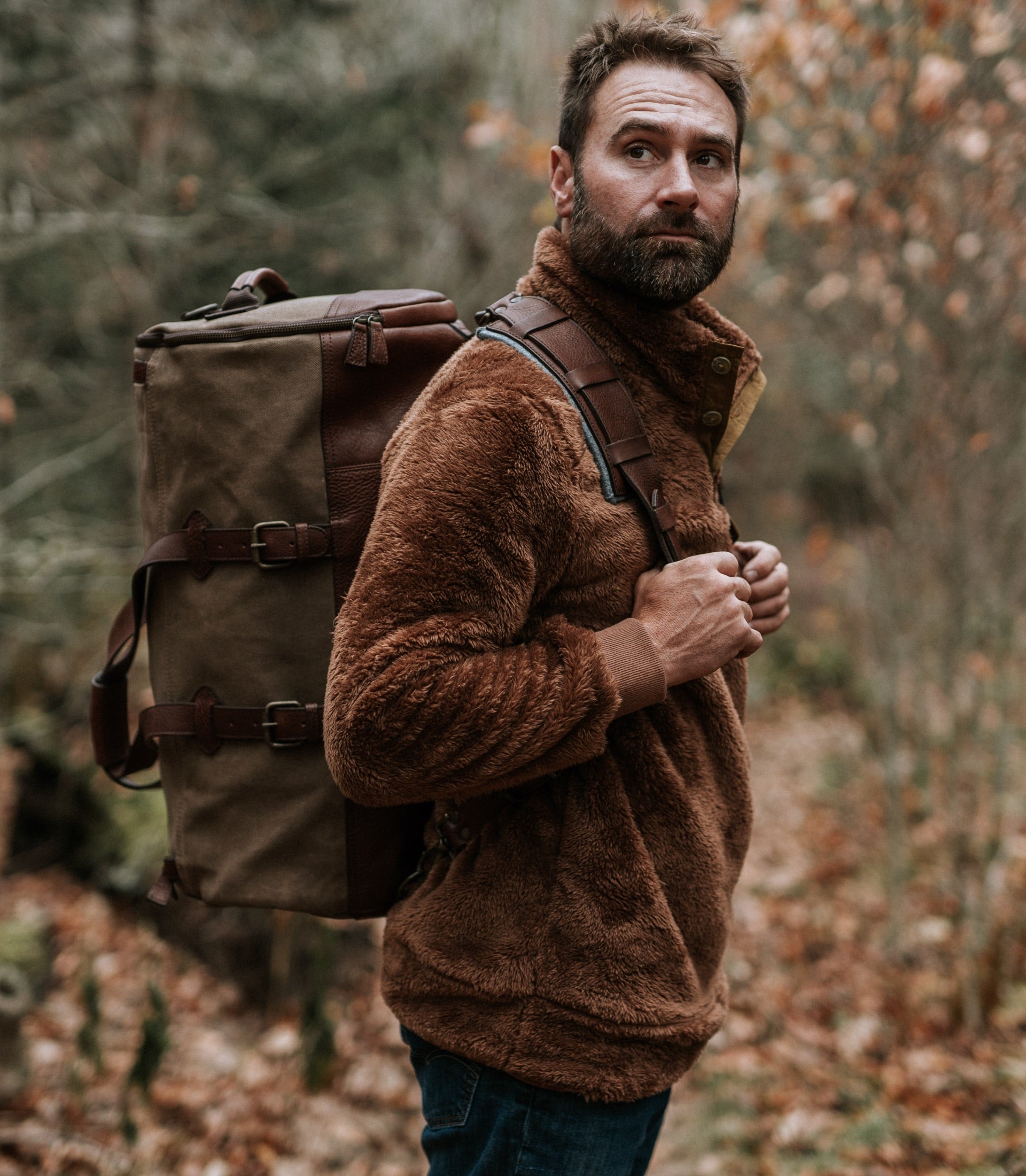 Dakota Waxed Canvas Commuter Backpack | Field Khaki w/ Chestnut Brown Leather