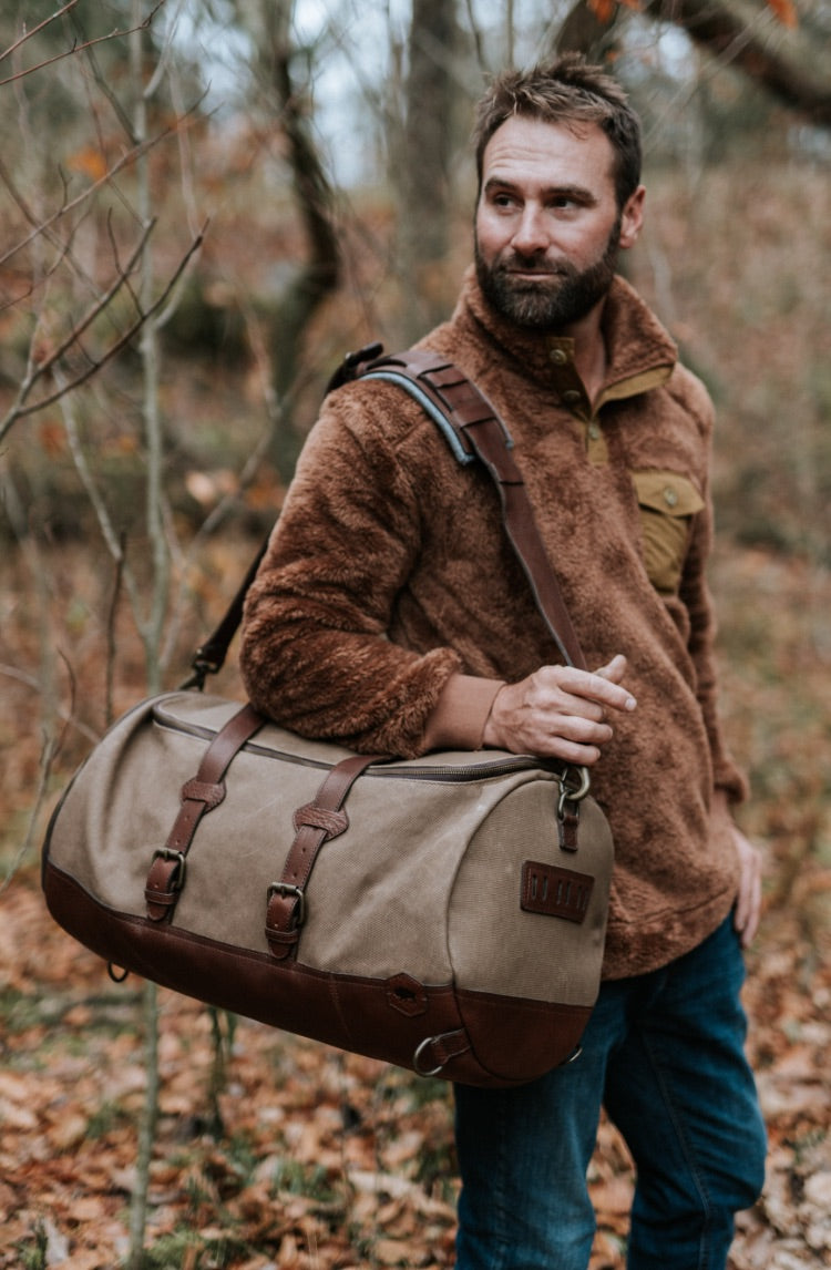 Dakota Waxed Canvas Military Sea Bag Backpack | Field Khaki w/ Chestnut Brown Leather