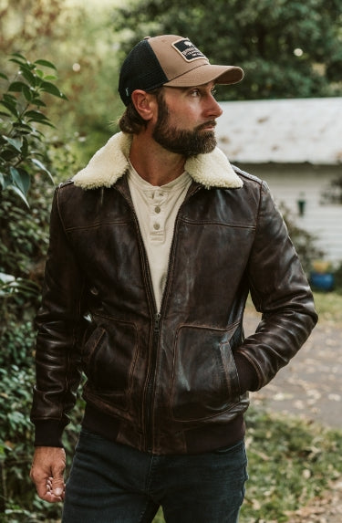 Vintage Brown Leather Bomber Jacket | Buffalo Jackson