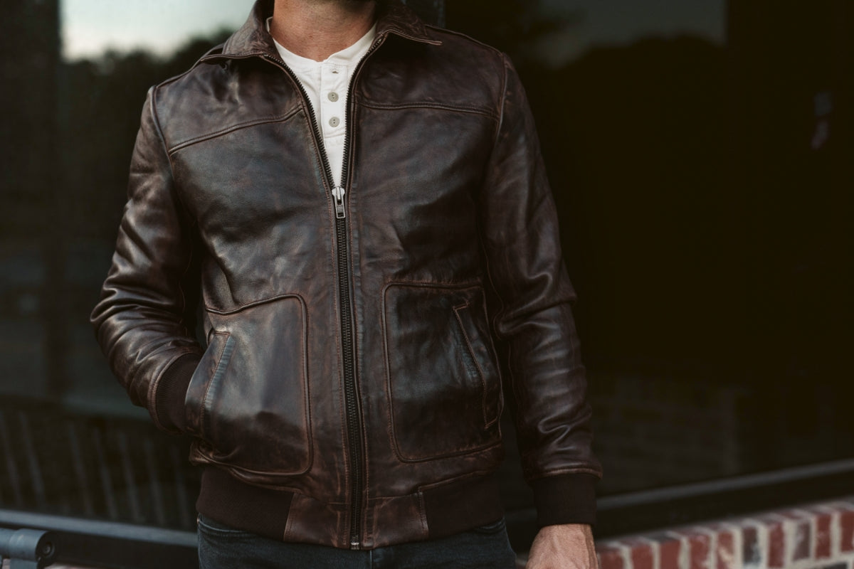 Jamin Leather® Vintage Brown Leather A2 Bomber Jacket #MA2DN