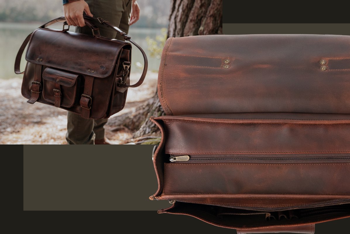 Roosevelt Buffalo Leather Briefcase | Dark Oak | Buffalo Jackson