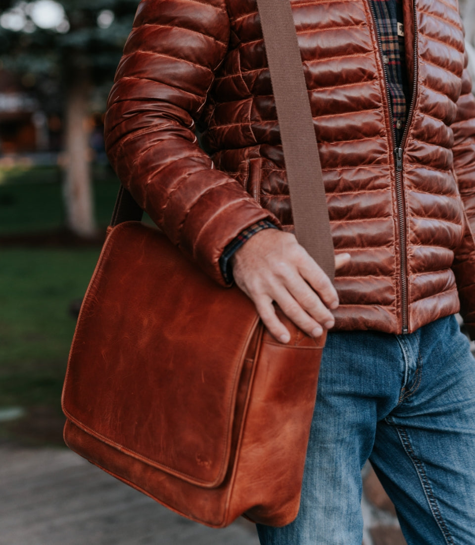 Roosevelt Buffalo Leather Satchel Messenger Bag | Dark Oak