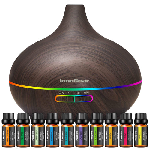 InnoGear Essential Oil Diffusers, 400ml Aromatherapy Diffuser for Essential  Oils Cool Mist Humidifier with 4 Timer Adjustable Mist Waterless Auto-Off