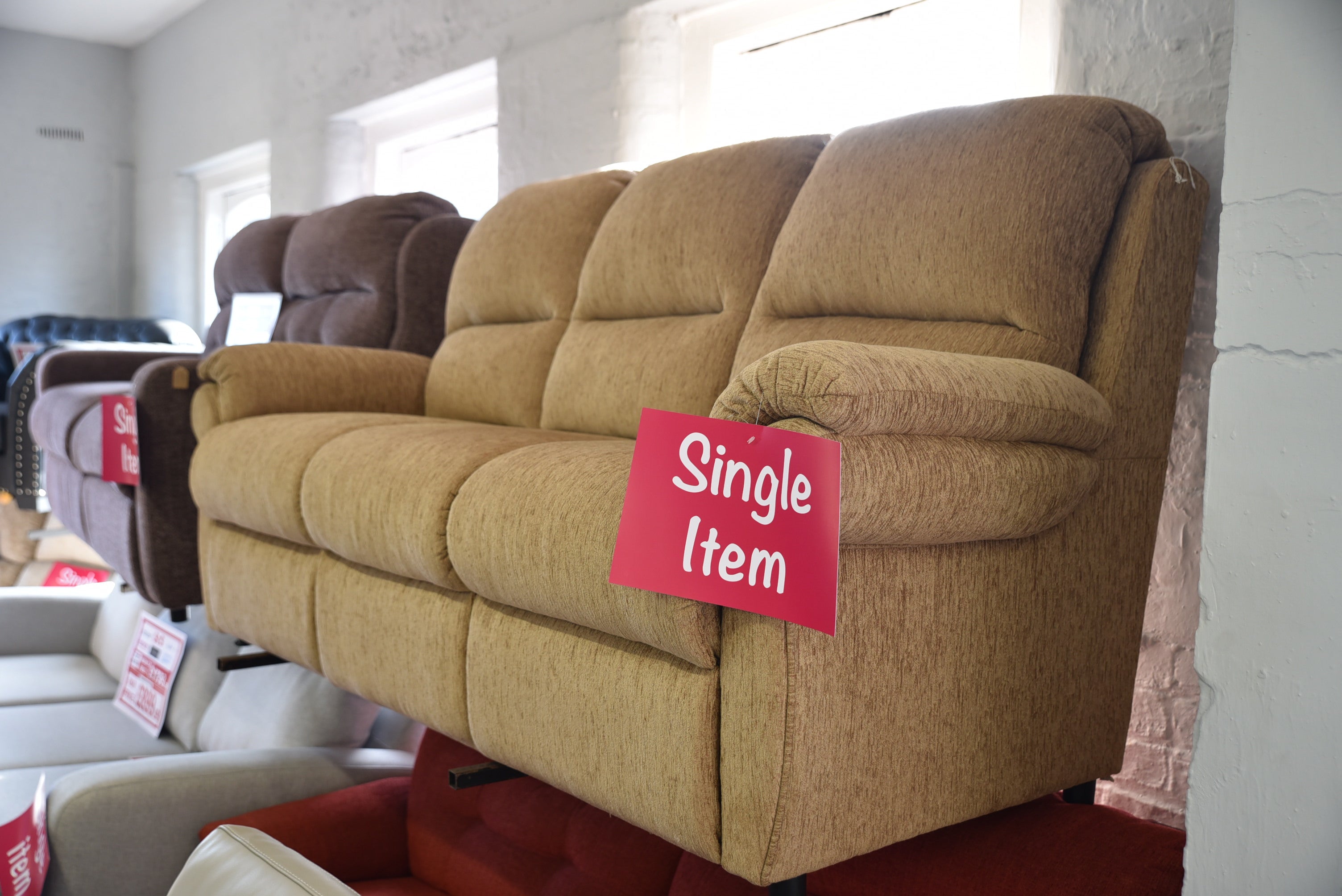 brown fabric 3 seater sofa