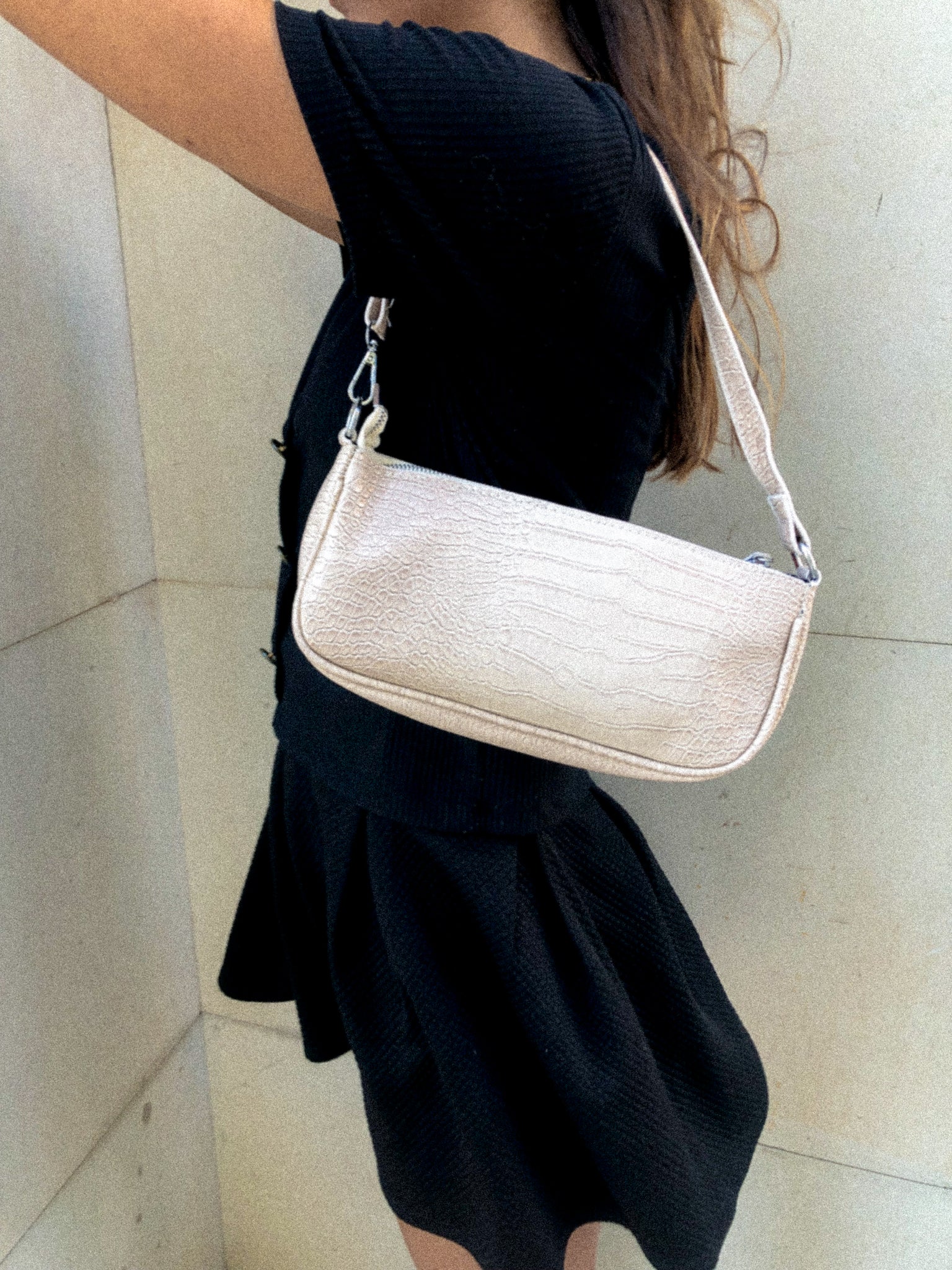 white baguette bag