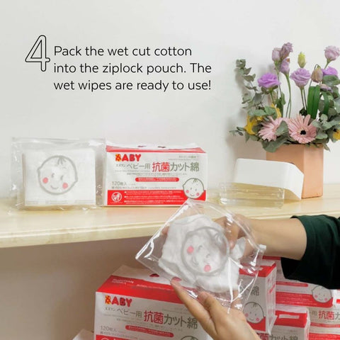 Step 4, pack the wet cotton into the ziplock pouch for on-the-go cleaning.