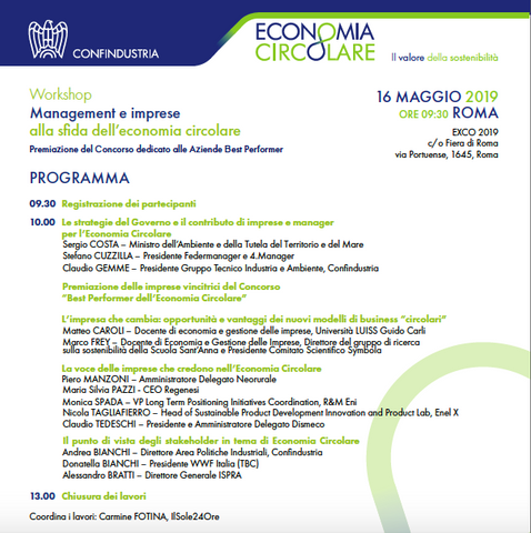 Premio Confindustria Best Performer Economia Circolare