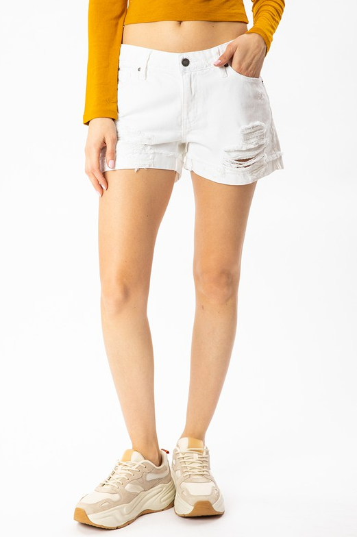distressed white denim shorts