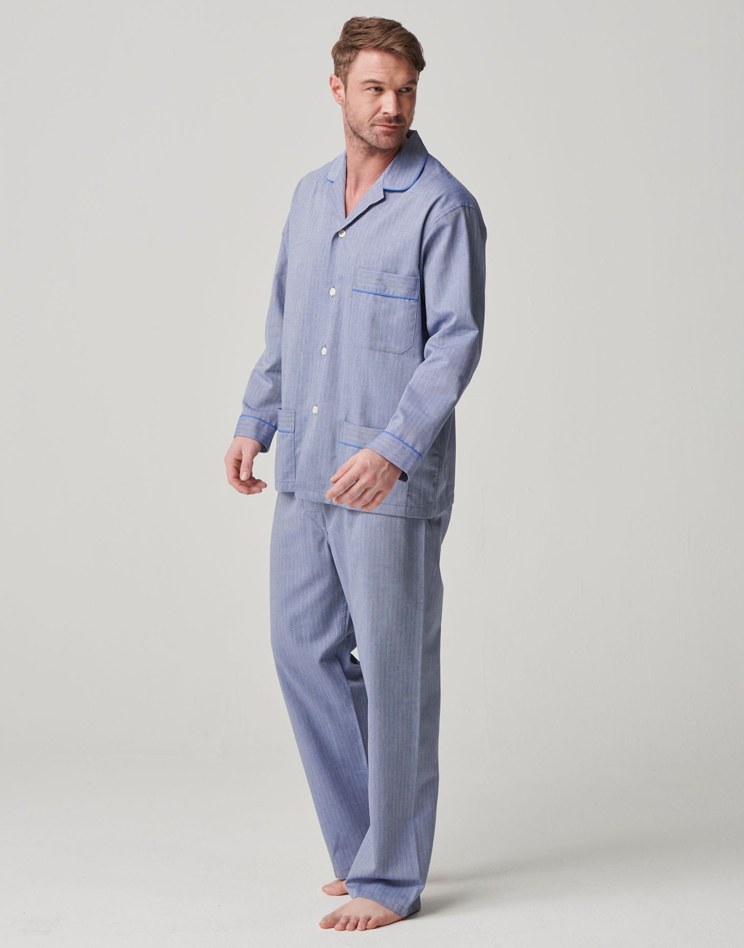 Men's Cotton Twill Pyjama Set – Garrison Blue Herringbone