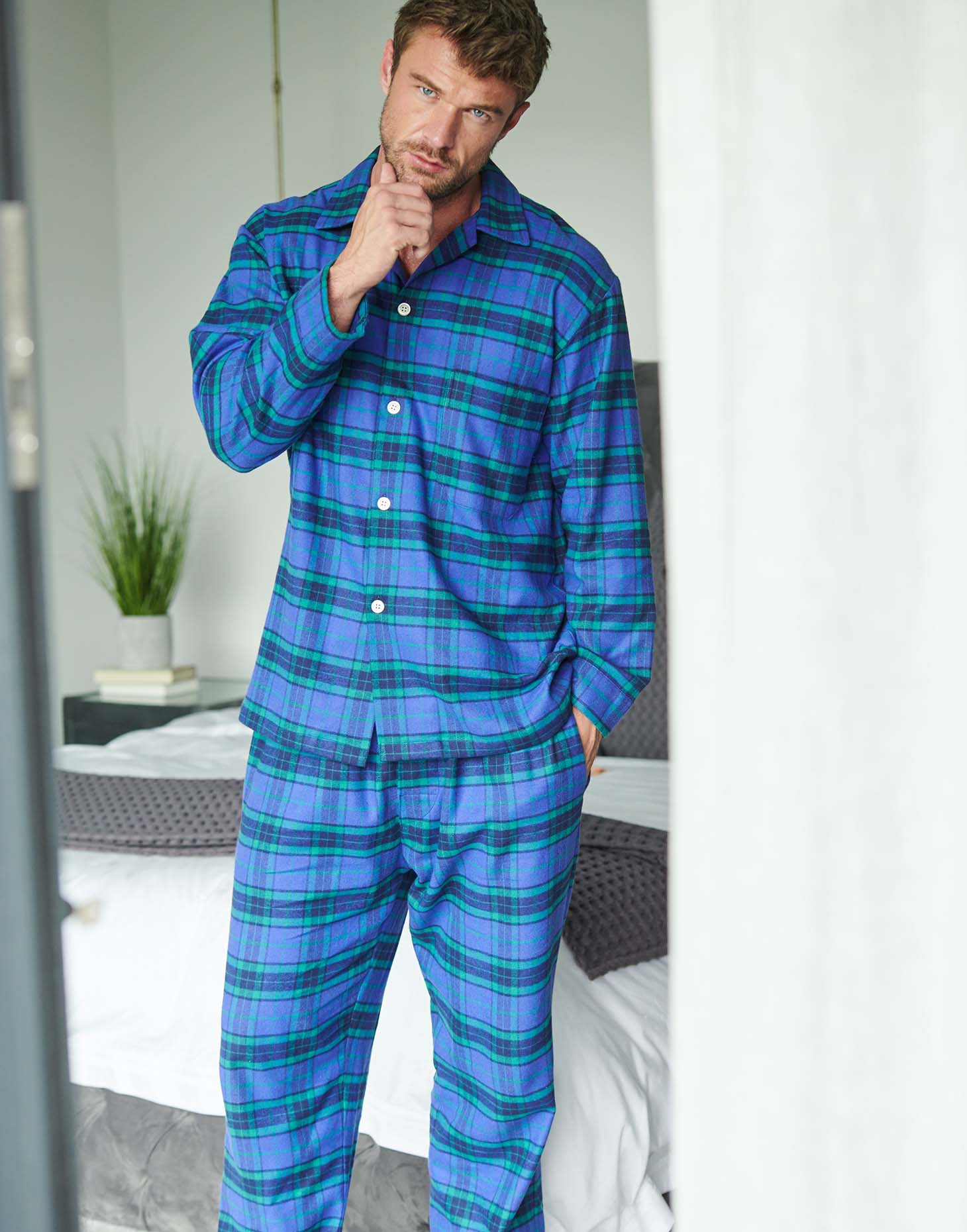 Men's Brushed Cotton Pyjama Set – Midnight Tartan