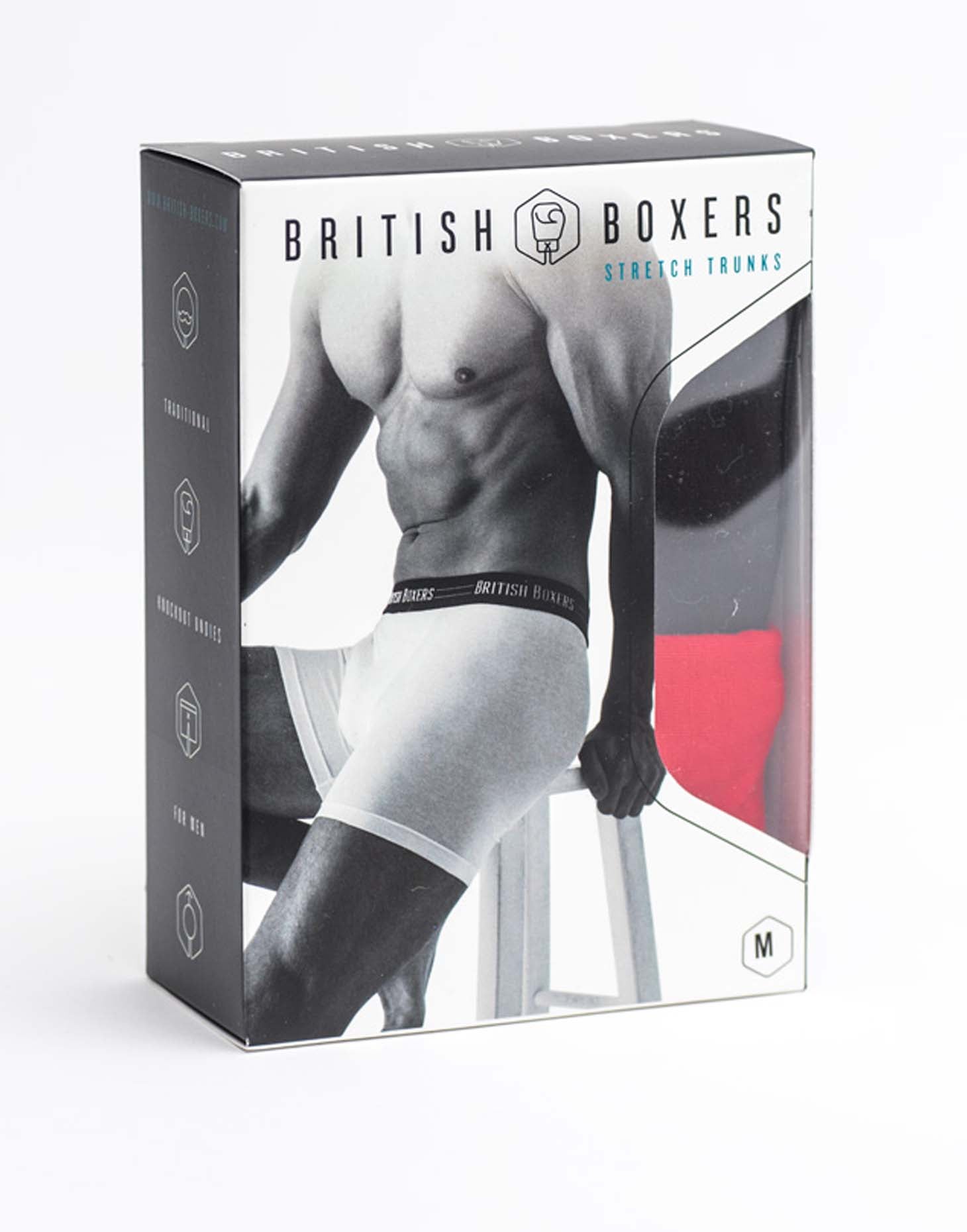 Two-Pack British Boxers Men's Stretch Trunks – Coal Black & Rio Red