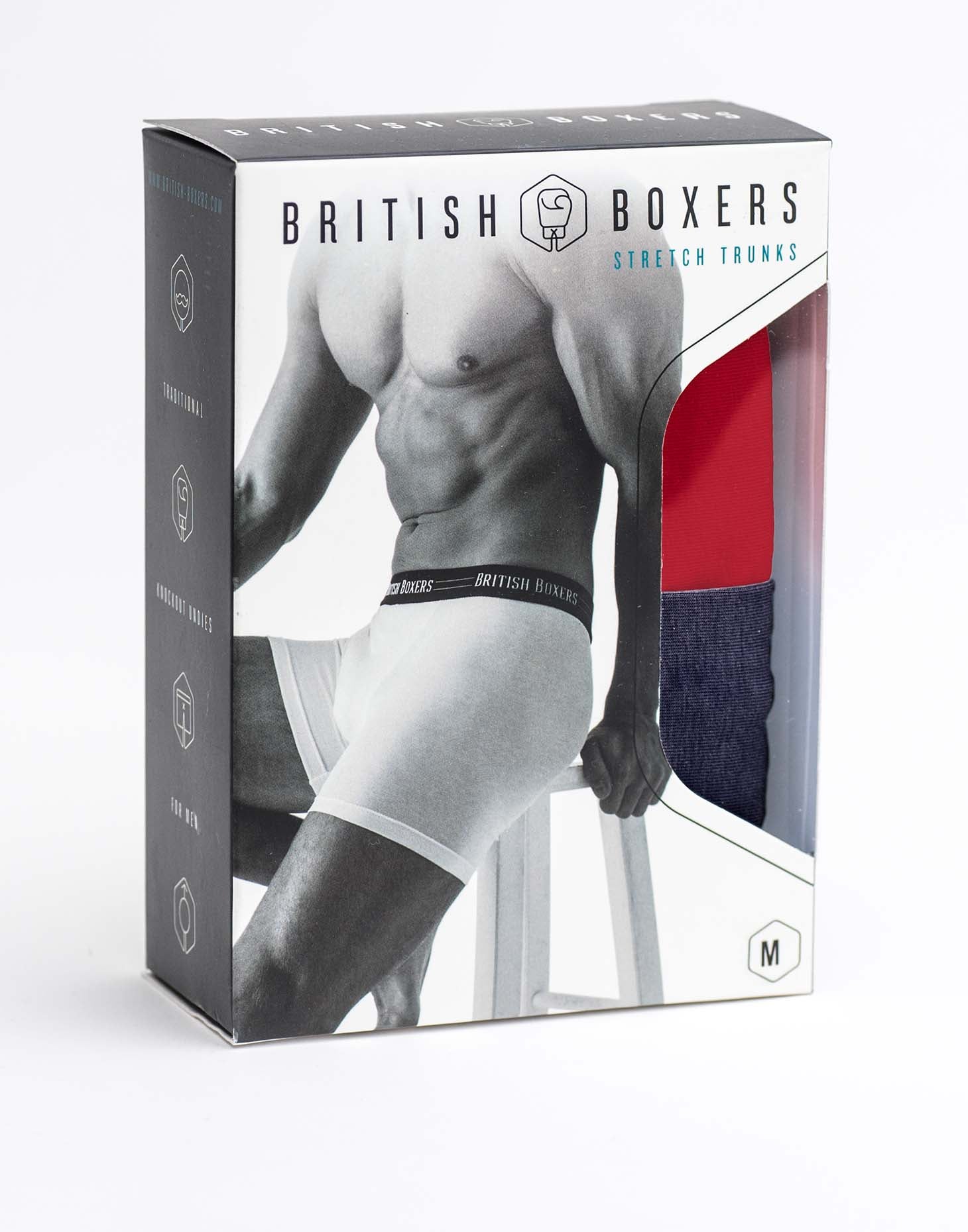 Two-Pack British Boxers Men's Stretch Trunks – Navy & Rio Red