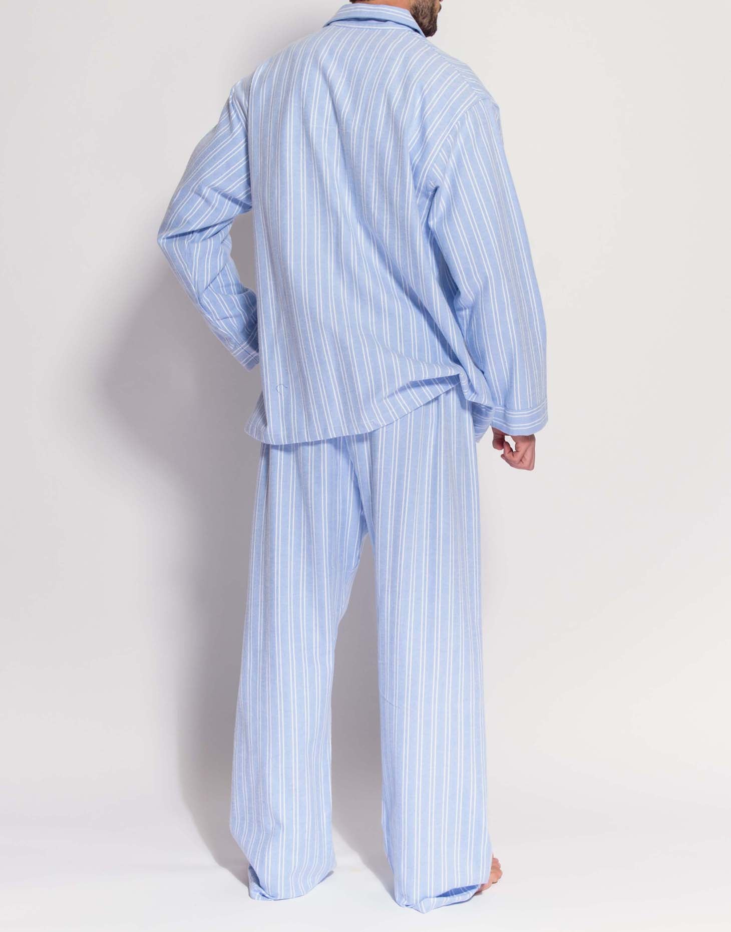 Men's Brushed Cotton Pyjama Set – Westwood Blue Stripe