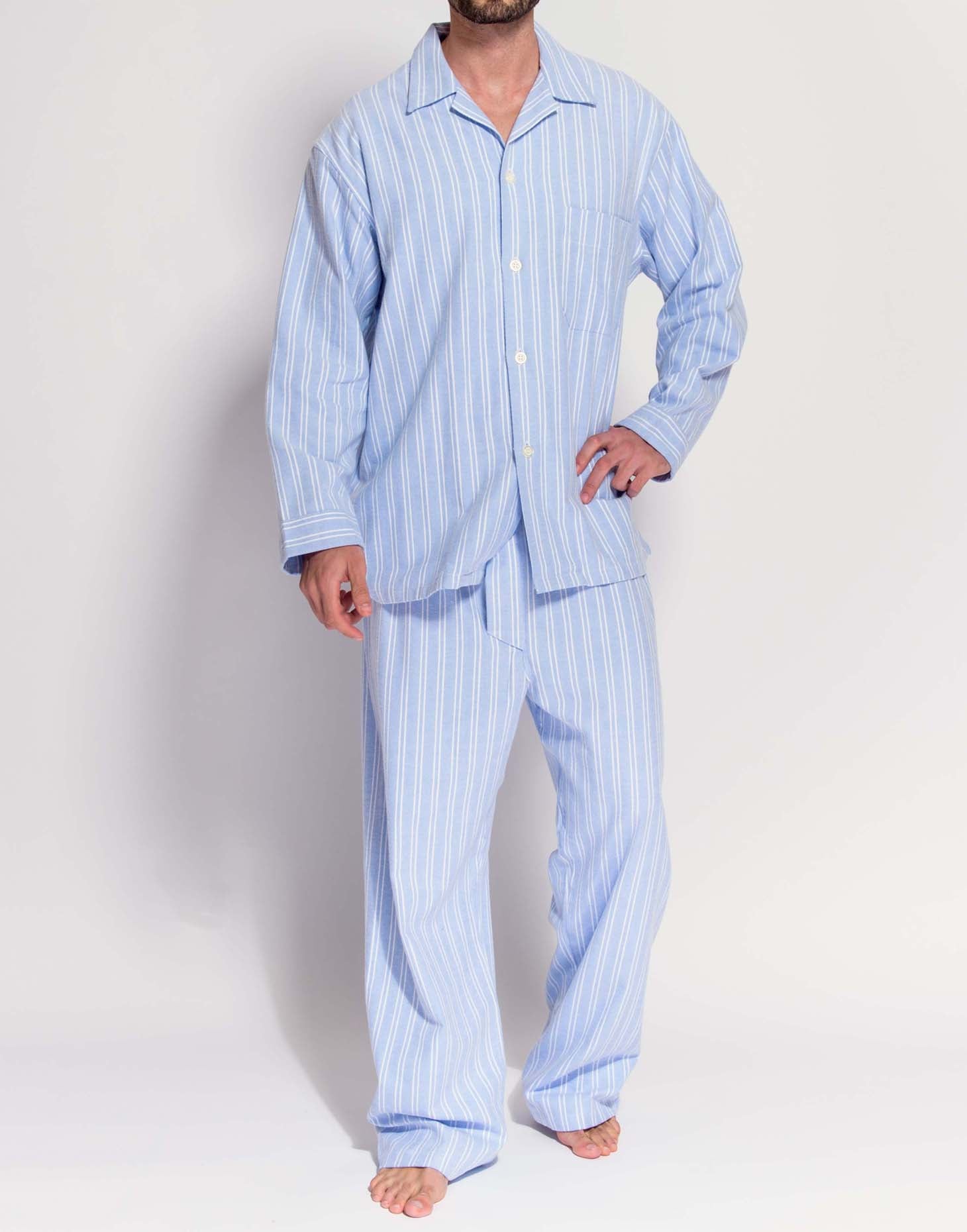 Men's Brushed Cotton Pyjama Set – Westwood Blue Stripe