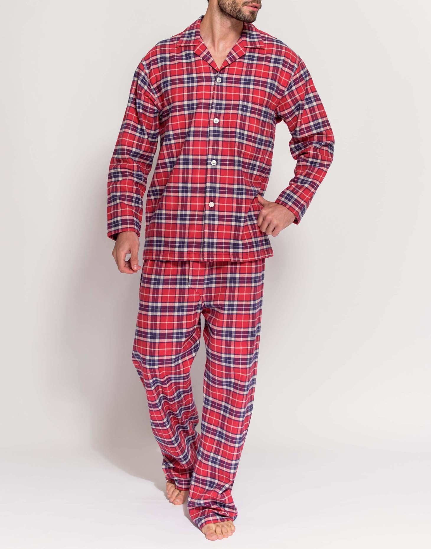 Men's Brushed Cotton Pyjama Set – Soft Red Tartan