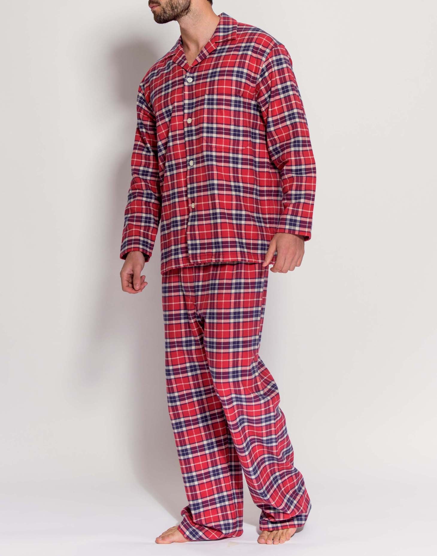 Men's Brushed Cotton Pyjama Set – Soft Red Tartan