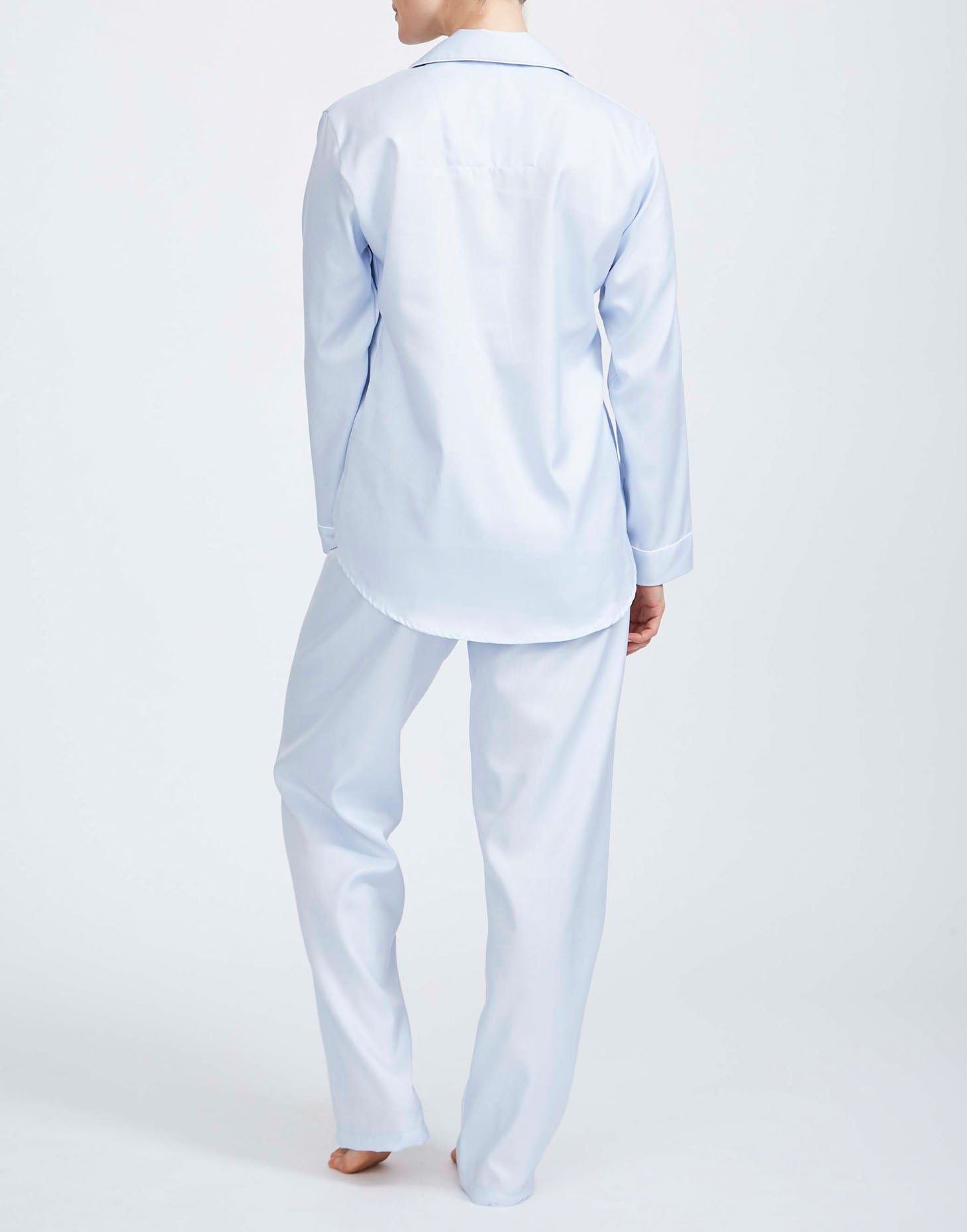 Women's Crisp Cotton Pyjama Set – Pearl Blue Herringbone