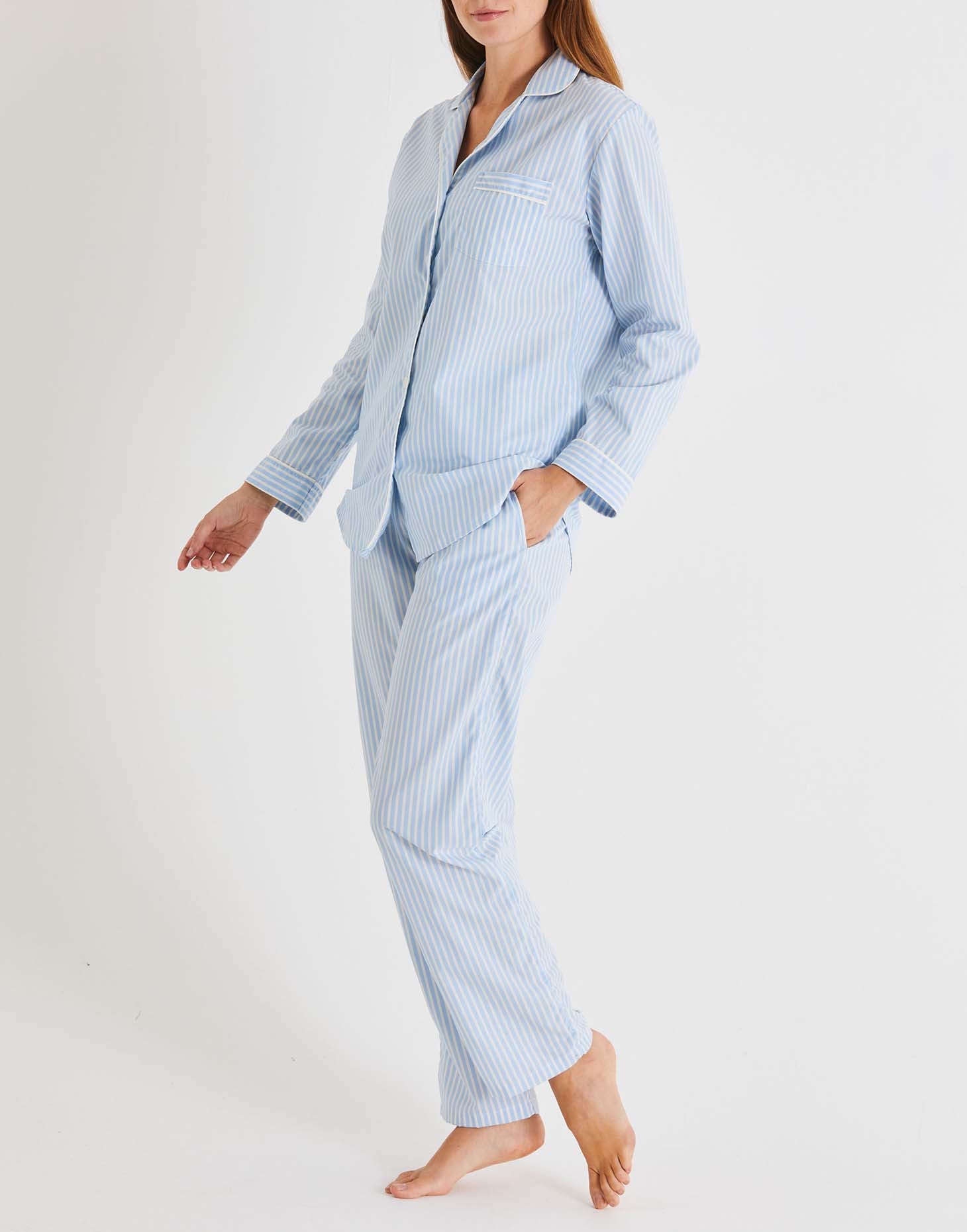 Women's Crisp Cotton Pyjama Set – Seaside Stripe