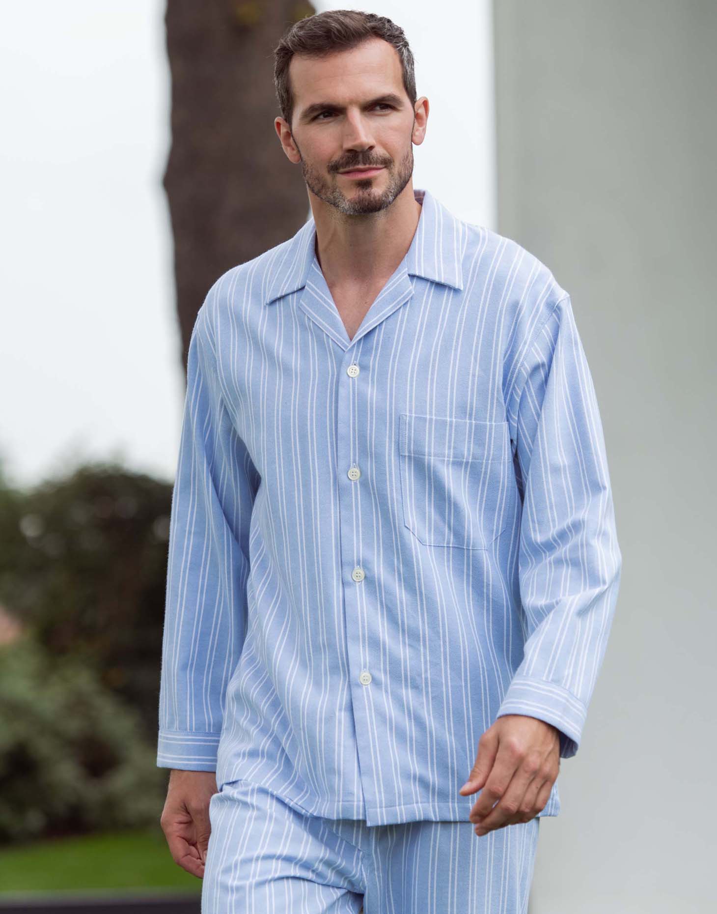 Men's Brushed Cotton Pyjama Set – Westwood Blue Stripe