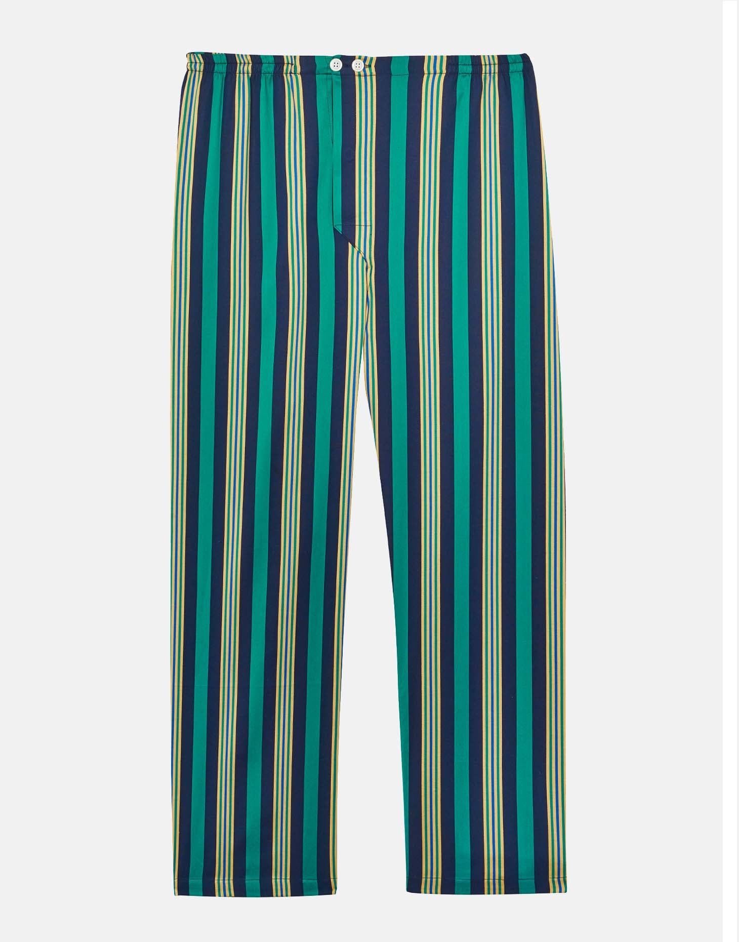 Men's Cotton Pyjama Set – Jade Regimental Satin Stripe