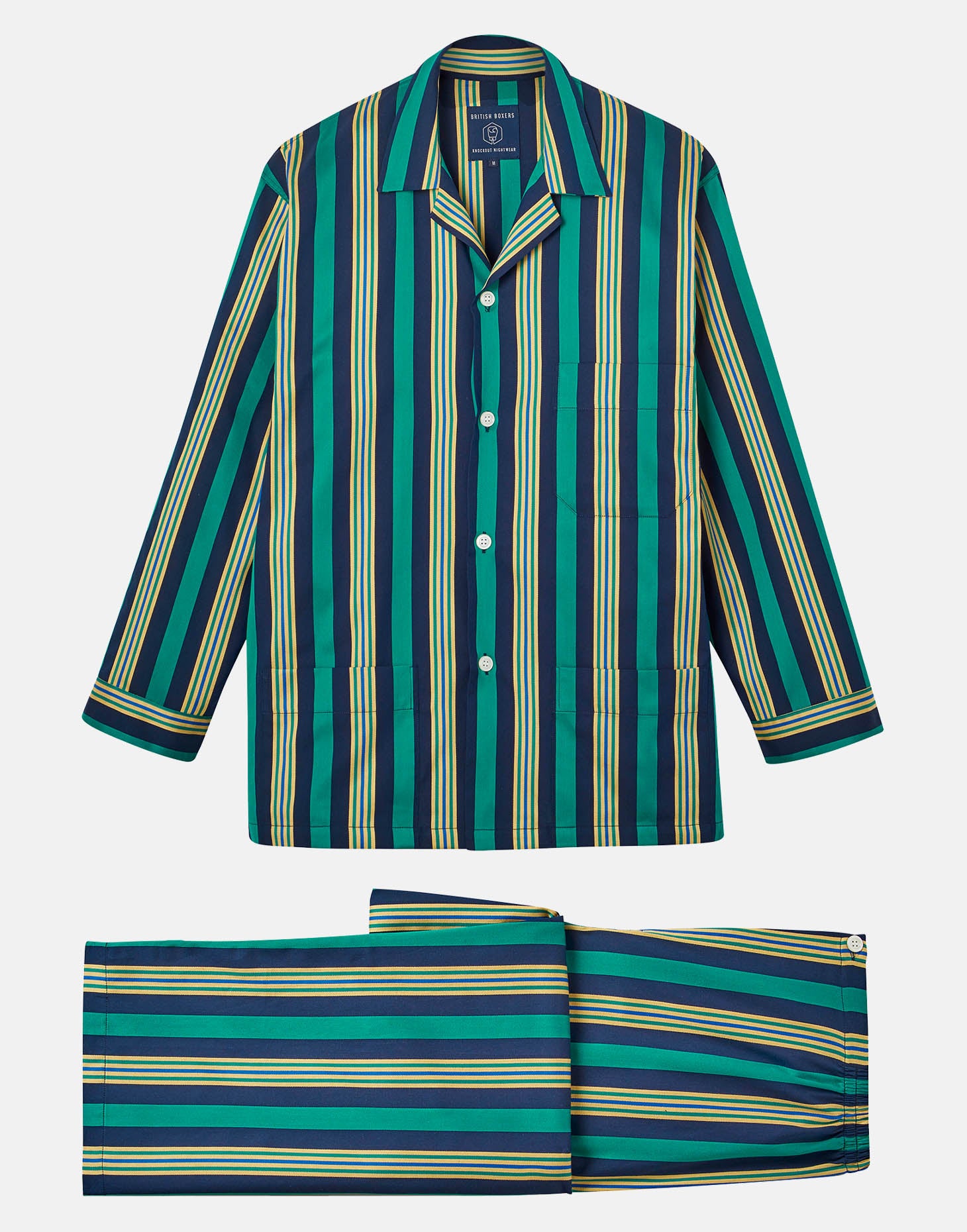 Men's Cotton Pyjama Set – Jade Regimental Satin Stripe