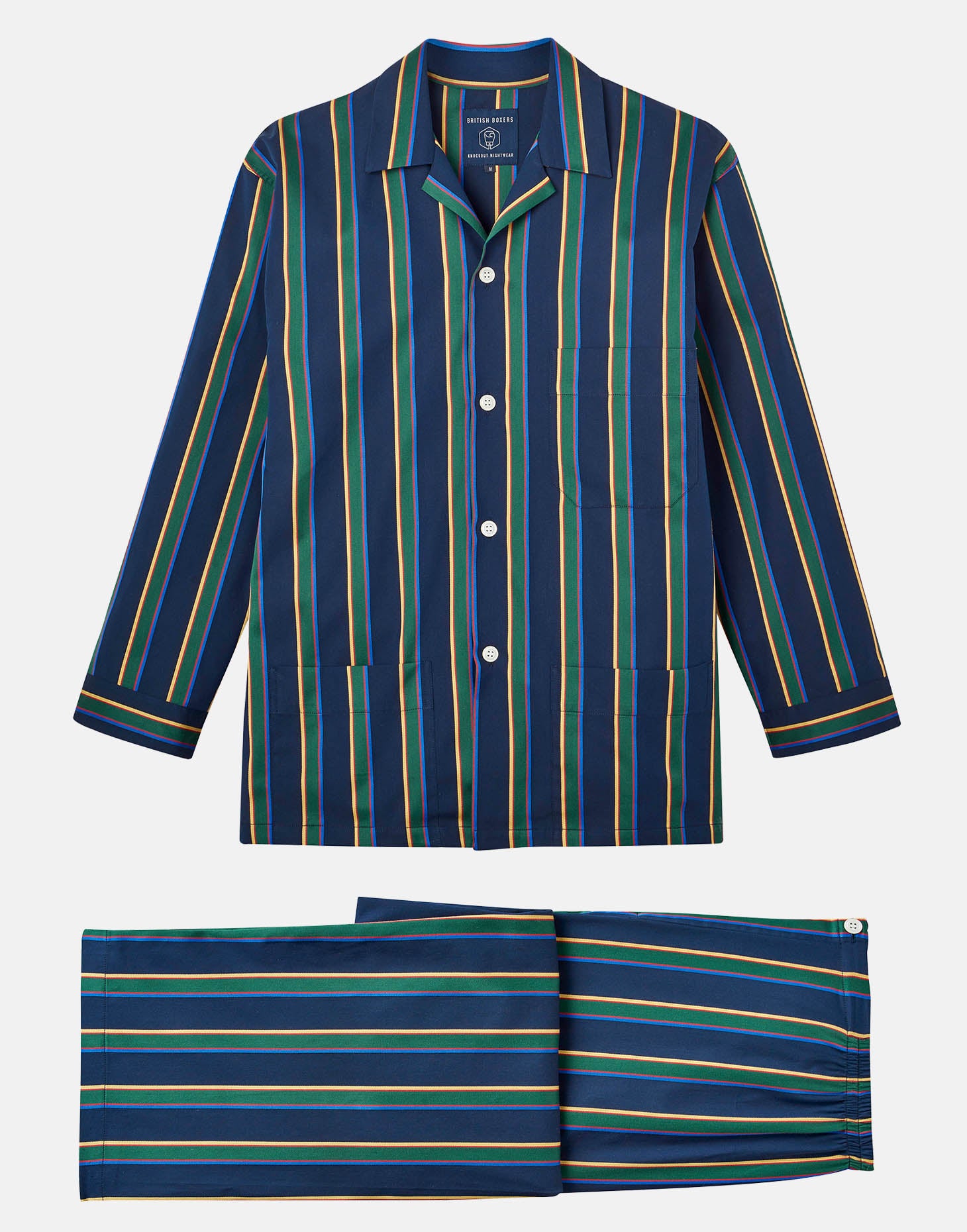 Men's Cotton Pyjama Set – Malachite Regimental Satin Stripe