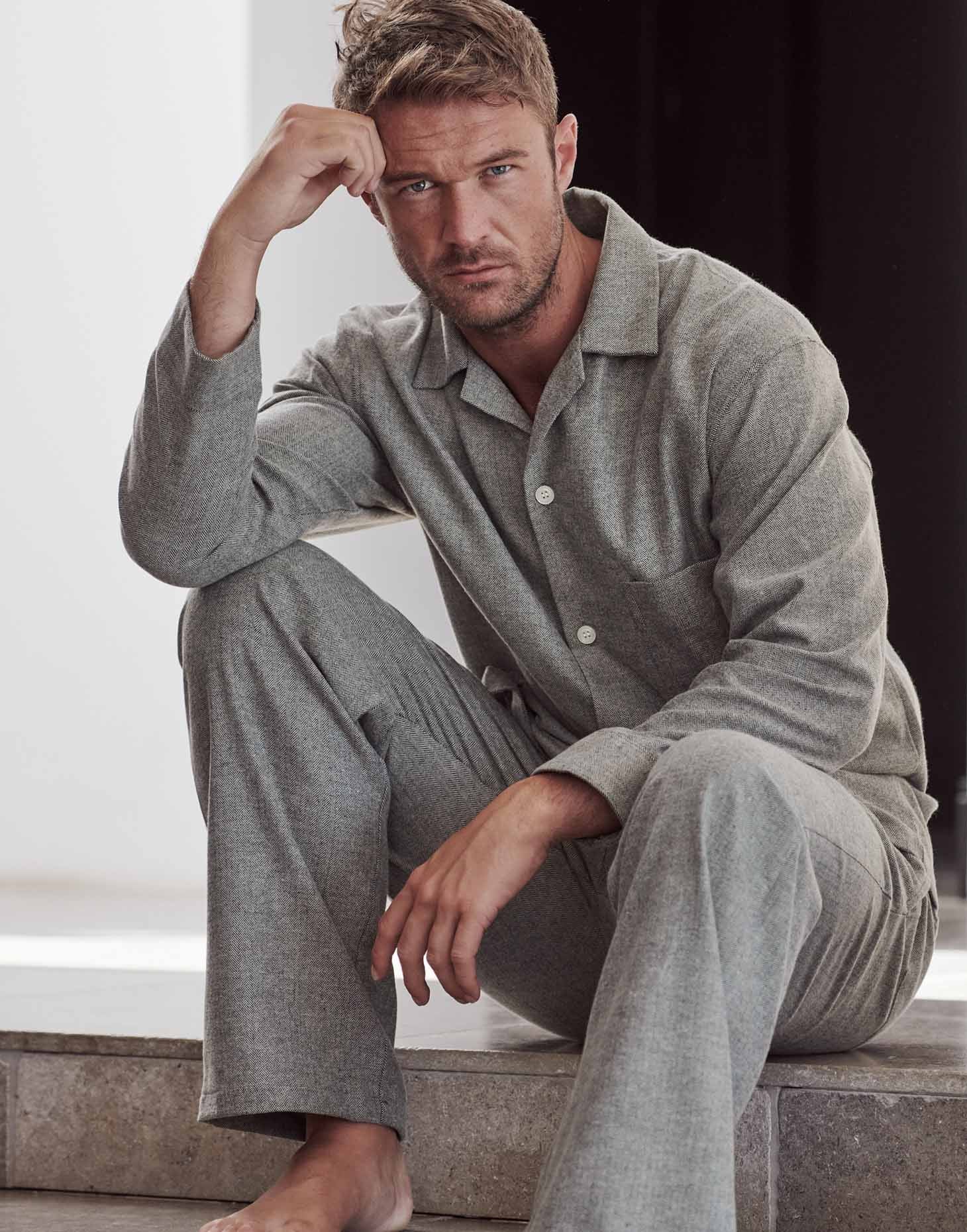 Men's Brushed Cotton Pyjama Set – Whitby Jet Herringbone