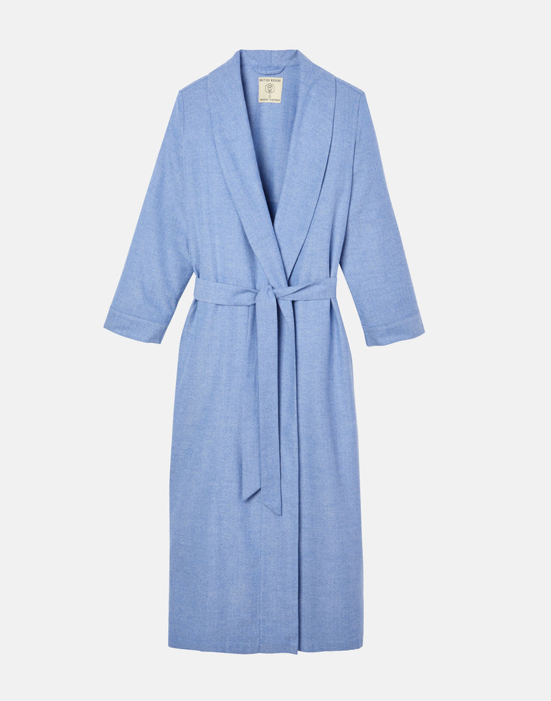 Women's Staffordshire Blue Herringbone Brushed Cotton Dressing Gown ...
