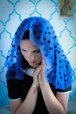 mantilla veil, blue mantilla, church veil, catholic chapel veil