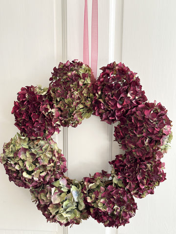 Dried hydrangea floral wreath for Christmas