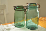 Green glass vintage French canning jars for kitchen storage 
