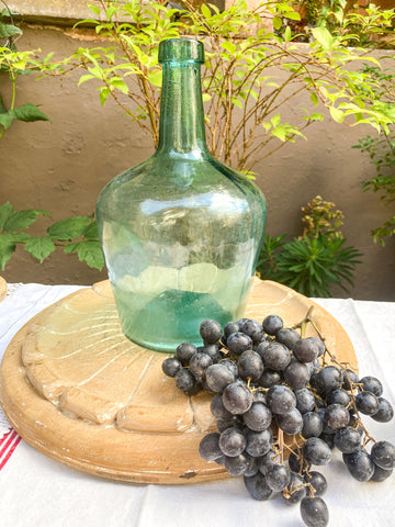 Vintage green glass demijohn from France 