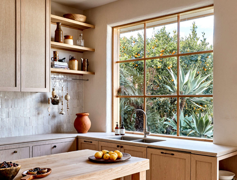 Beautiful minimal kitchen with carefully chosen vintage accessories 