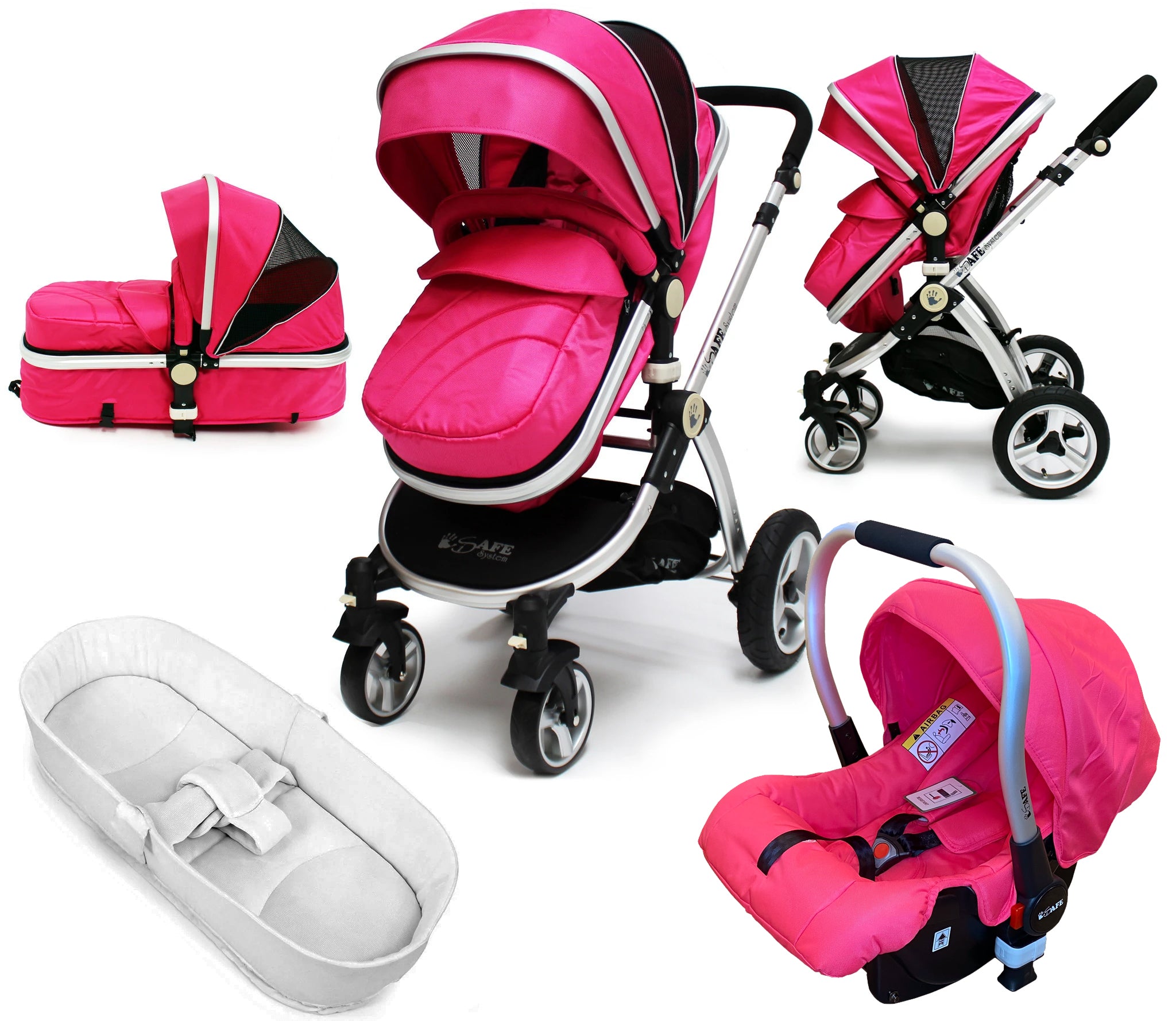 iSafe Pram Travel System - Pink complete with Carseat & Bedding – Baby ...