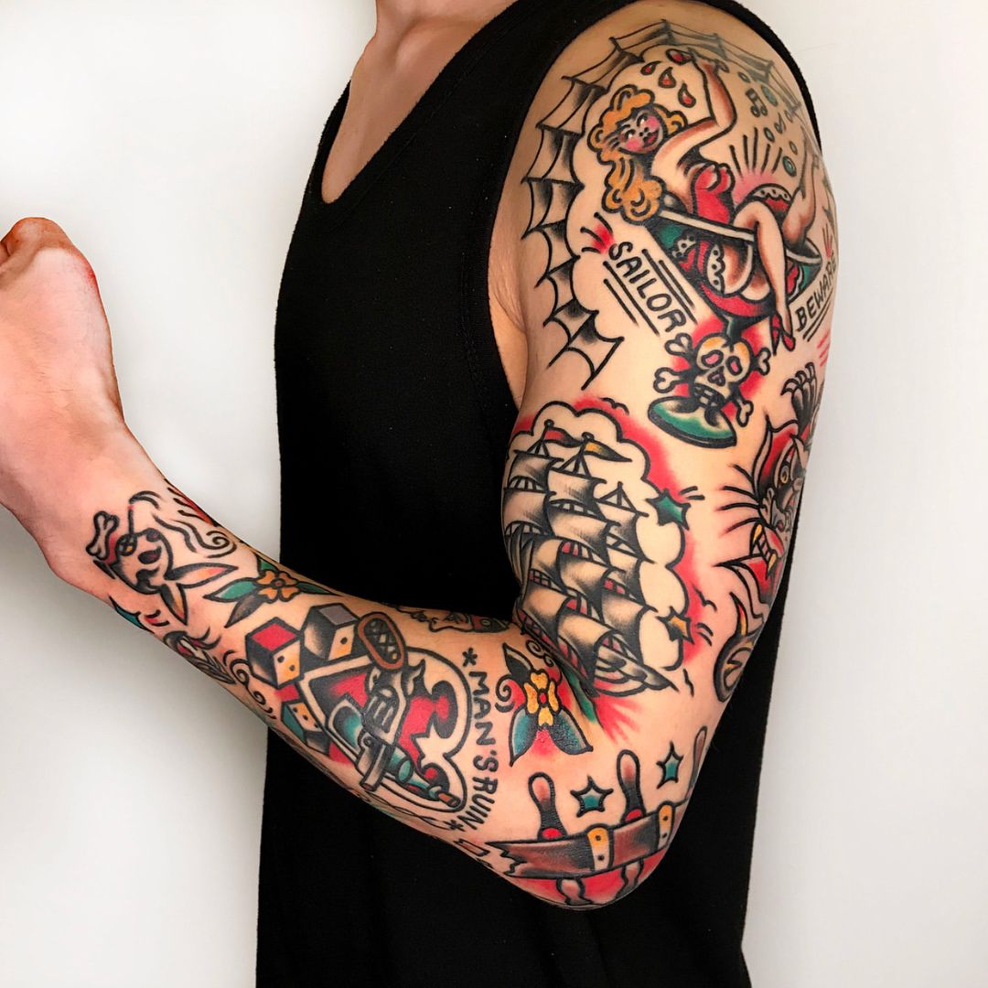 Thoughts on my patchworksticker style sleeve  rtattooadvice