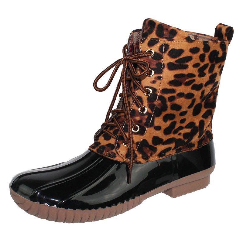 duck boots leopard