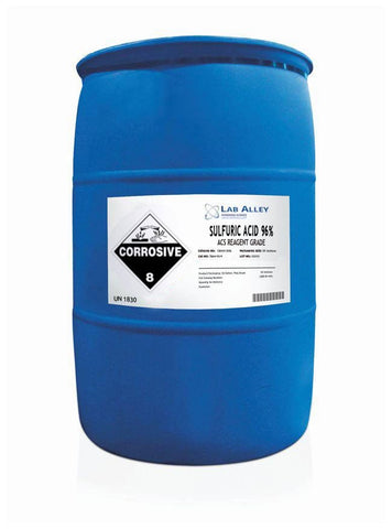 December 28 2021 - Bulk 55 Gallon Drum Of Sulfuric Acid 96 percent ACS Reagent Grade Solution 95-98 percent, Concentrated H2SO4 For Sale