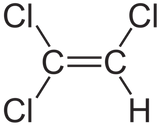 Shown here is the structural formula of the chemical compound trichloroethene (C2HCl3)