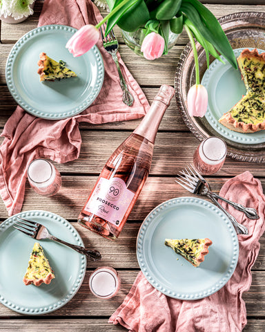 90+ Cellars quiche recipe and Lot 197 Prosecco Rosé wine pairing for Easter brunch