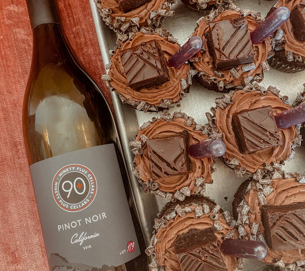 90+ Cellars Pinot Noir infused Queens Cups cupcakes