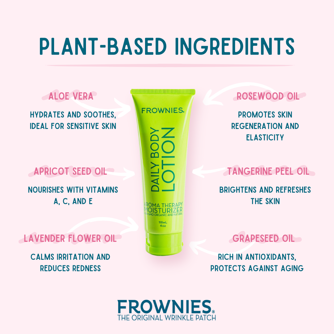 details on the ingredients found in frownies essential oil body lotion