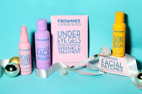 Frownies holiday gift set for her including six Frownies products to smooth forehead wrinkles