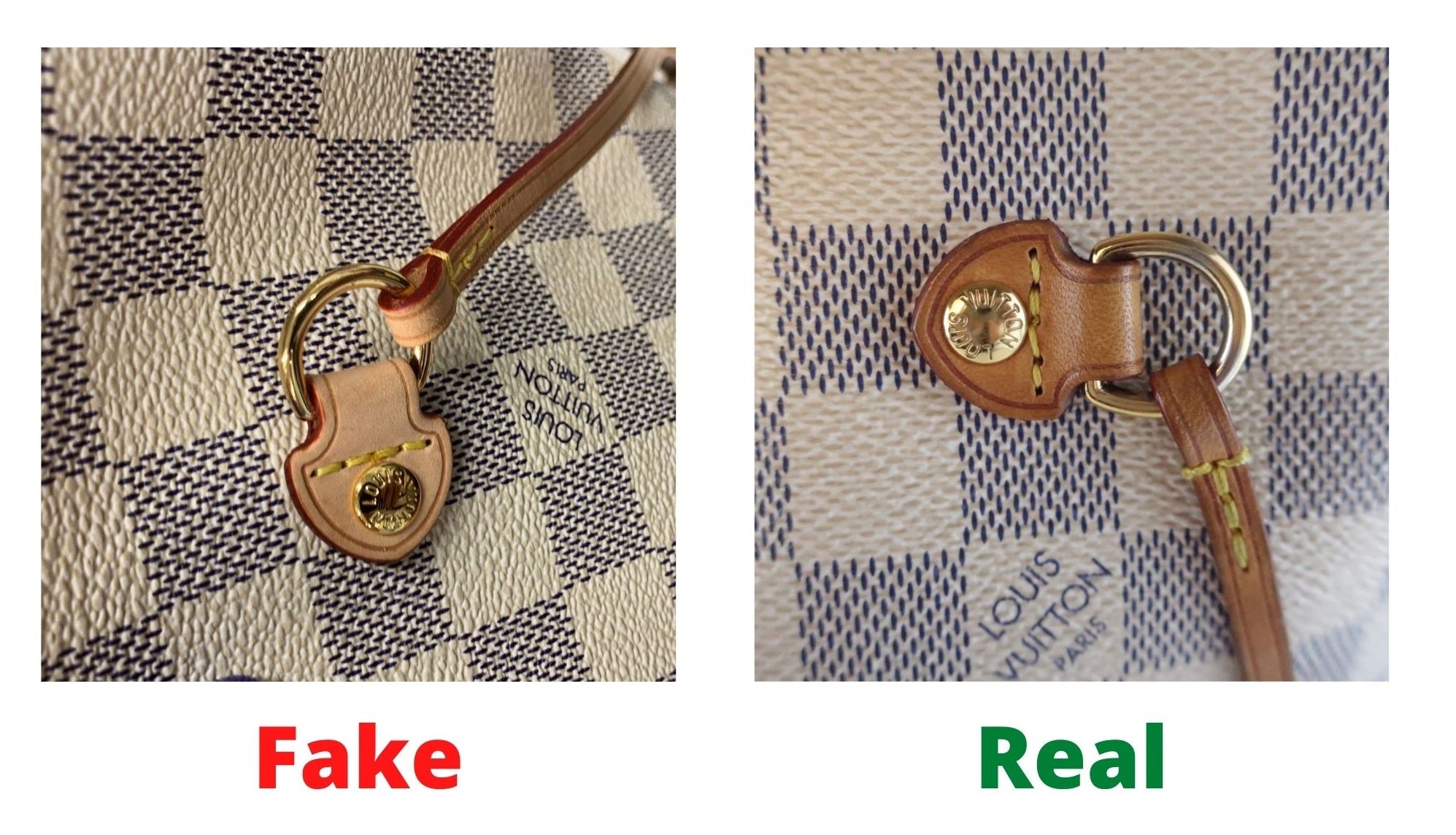 Fake Louis Vuitton Neverfull vs Real: Important Details You Should Definitely Pay Attention To (With Photo Examples) Neverfull Damier Azur real vs fake pin