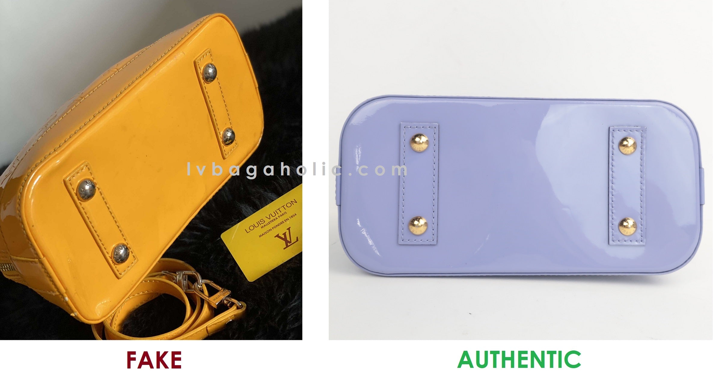 Cómo detectar un falso Louis Vuitton Alma BB Real Fake Comparish Hardware inferior