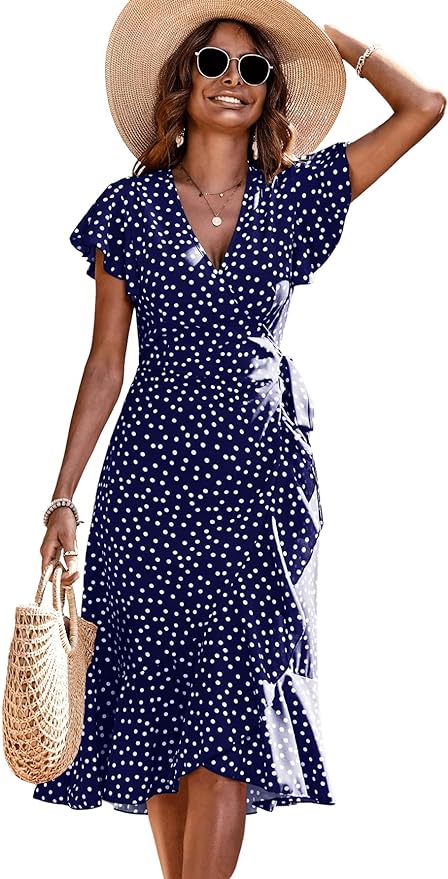 90s party outfit ideas - a blue polke dot dress