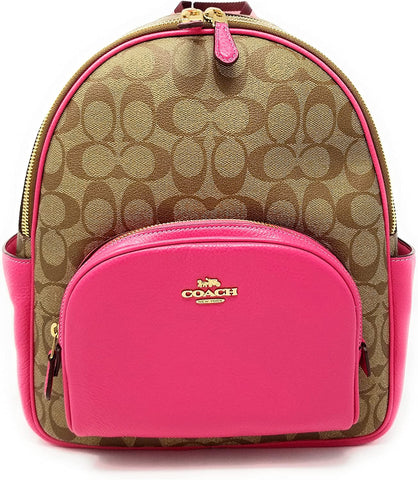 Coach Women's Court Backpack (Signature Canvas - Khaki - Bold Pink) One Size