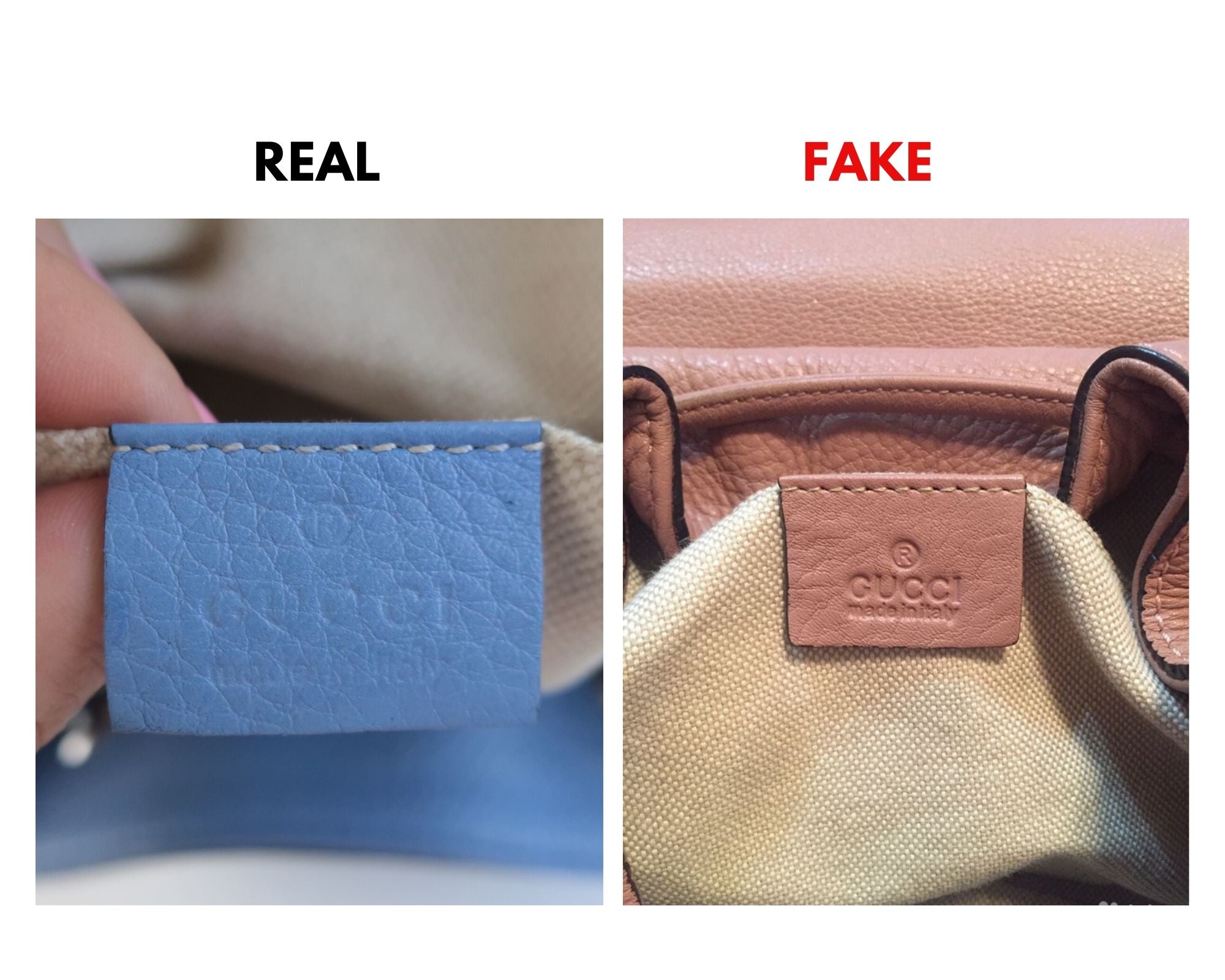 Gucci Bamboo Backpack: Real vs. Fake Comparison Heat Stamp Gucci Made In