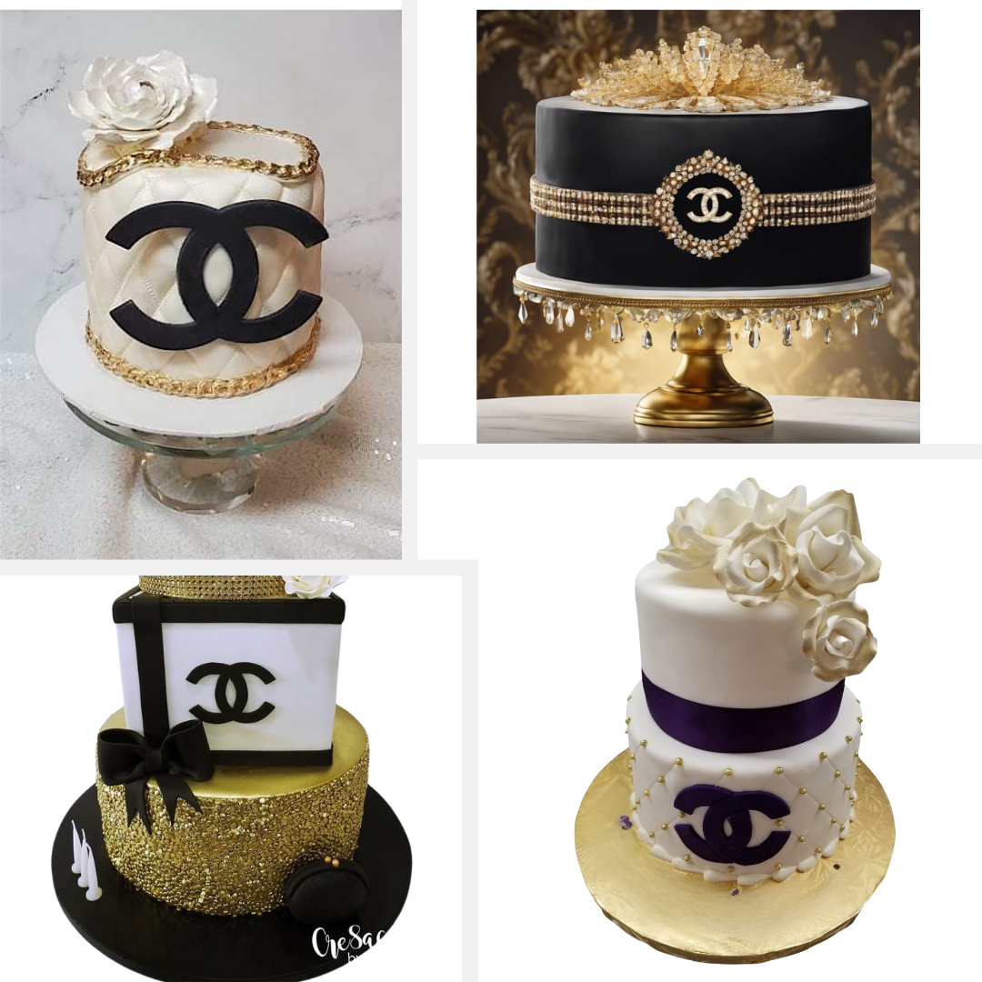 CAKES DE CHANEL TRENDY: postre inspirado en la pista deleites pastel acentuado de hojas de oro